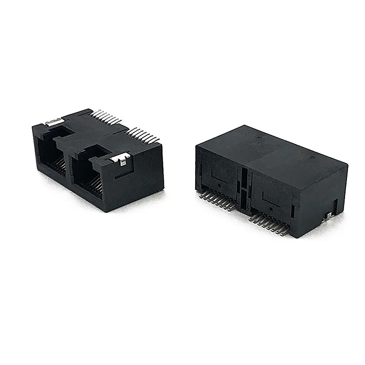 Модульный разъем 5321 RJ45 SMT, прямоугольный 1x2, несколько портов, 8P8C, поверхностное крепление, зарегистрированный разъем, устойчивый к высоким температурам