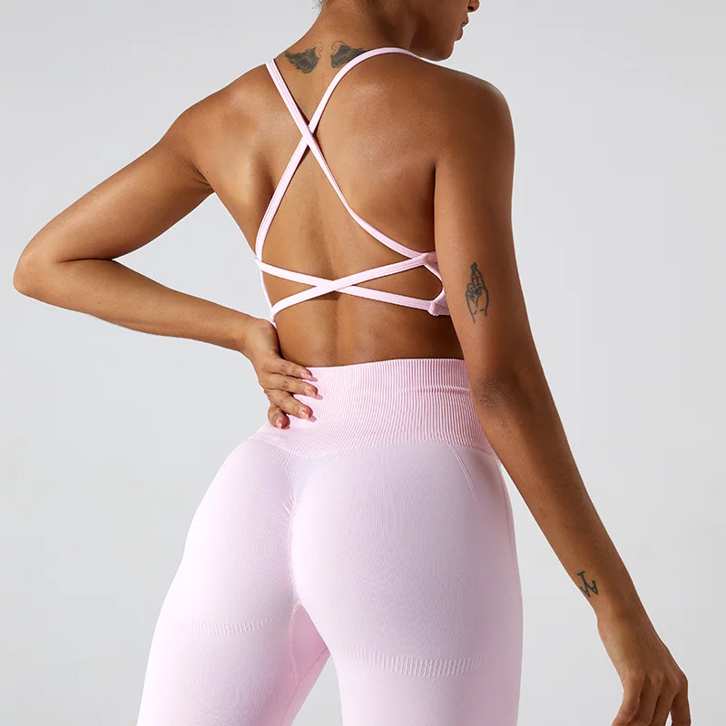 Best Fashion Open Back Crop Top Gym Wear Woman Bra Manufacturer Crisscross Gym Fitness Workout Bra For Women Custom Logo Sport