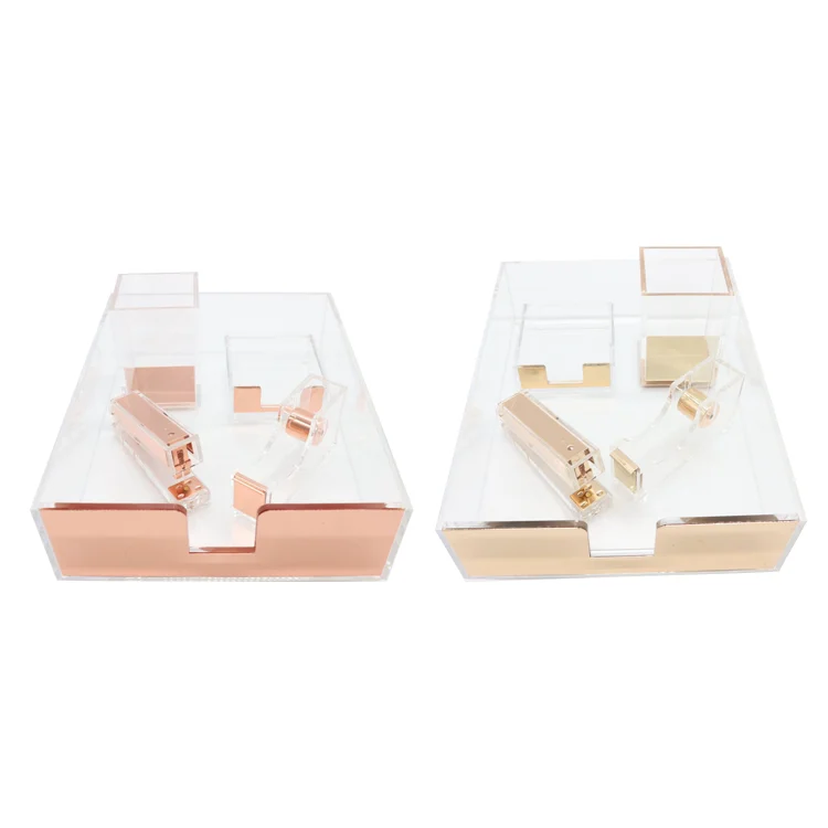 JSM 5in1 Acrylic Stapler Pen Holder Scissors Note Box Scissors executive promotional family Stationery Sets