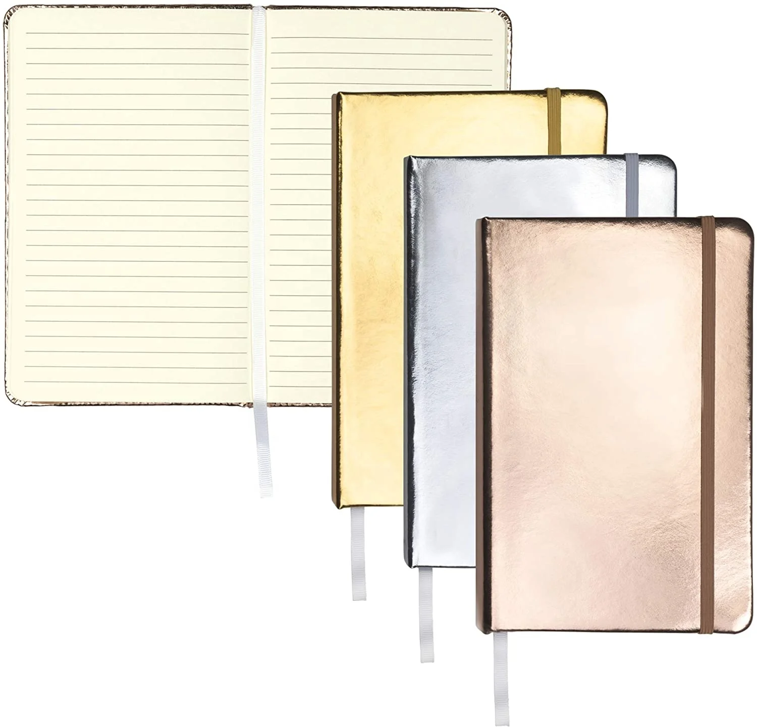 Hardcover Writing Notebook Metallic Journal Silver, Gold, and Rose Gold Notebook Journal