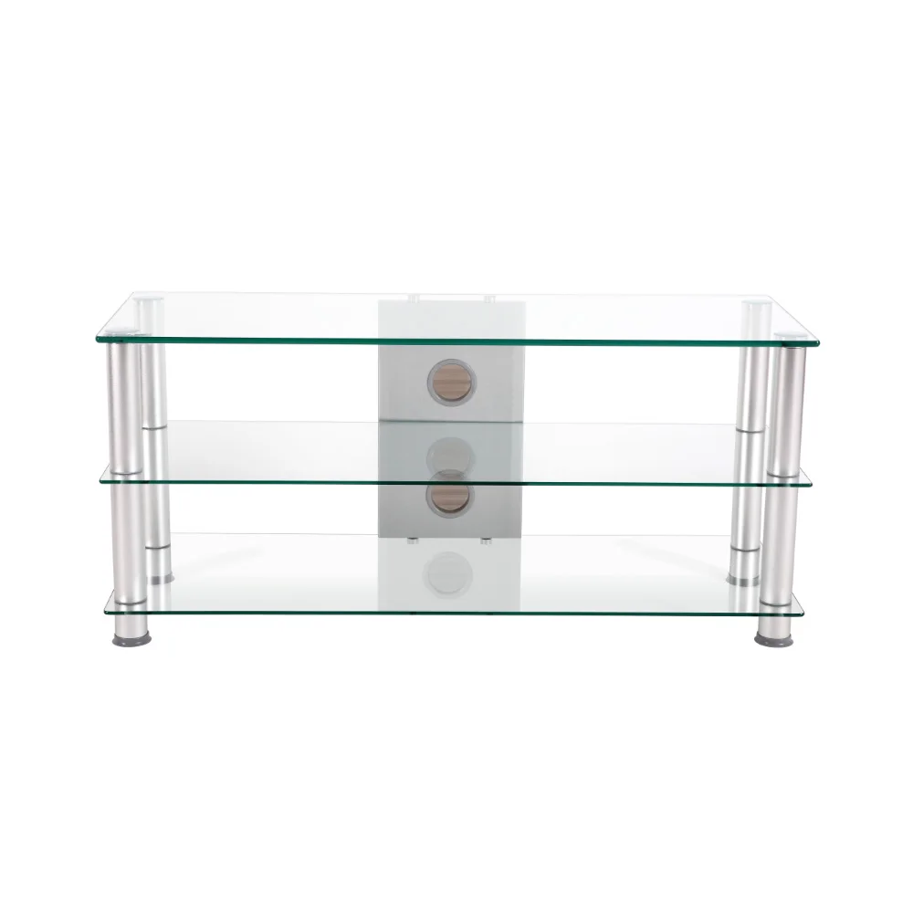 Современный дизайн, стойка для телевизора из закаленного стекла с шелковым экраном и алюминиевой трубкой для плоских экранов RA039