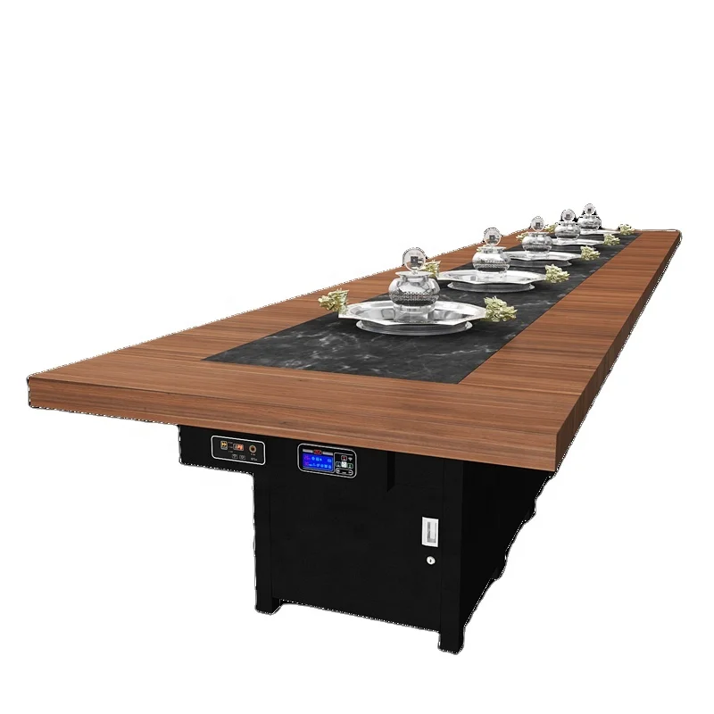 Banquet Hotel Long Wooden Commercial Smokeless Hot Pot Table
