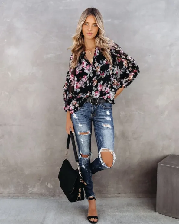 Женские футболки с длинным рукавом с v-образным вырезом на каждый день с цветочным леопардовым рисунком, шифоновые блузы, топы футболки женские блузки и топы для девочек