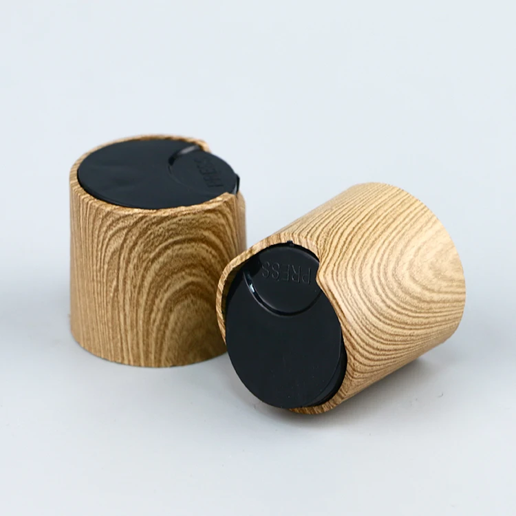 28/410 Plastic Wooden Pattern Dispenser Disk Top Cap For Cosmetic Bottle