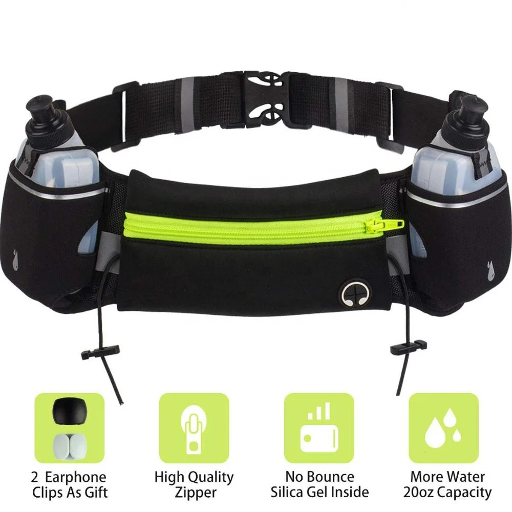 Fashion Runner Fanny Pack Running Belt Neoprene Waterproof Sport Waist Bag With 2pcs Water Bottles