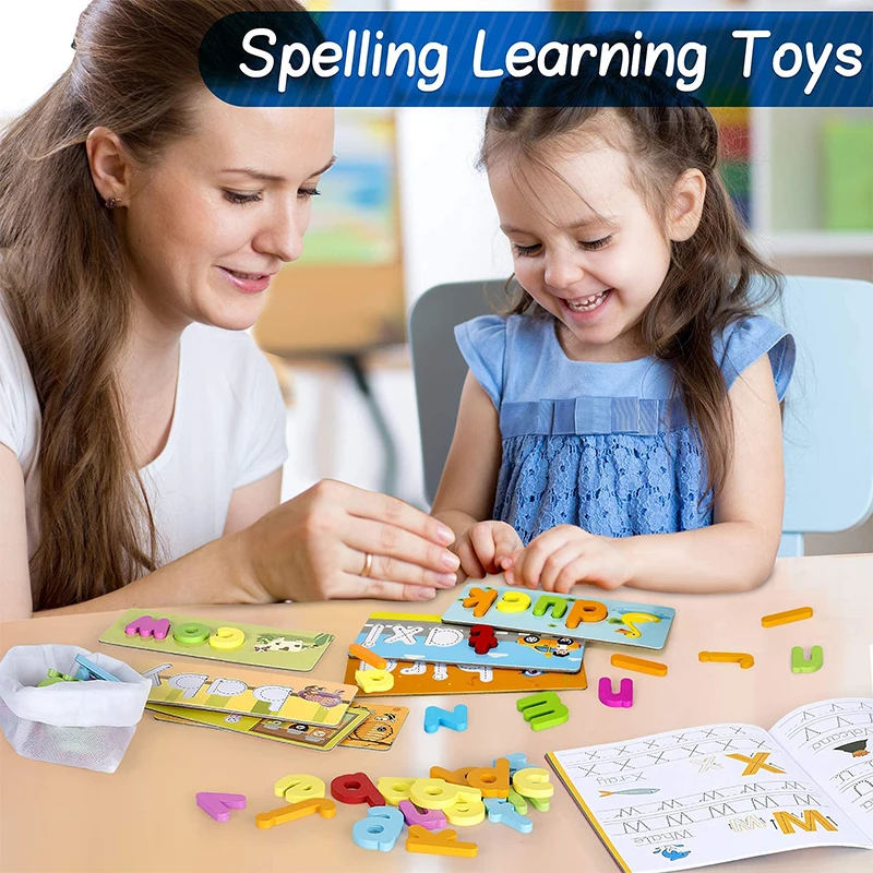 2022 Hot on Amazon Wooden spelling word game English learning flash card  English teaching aids for children to learn