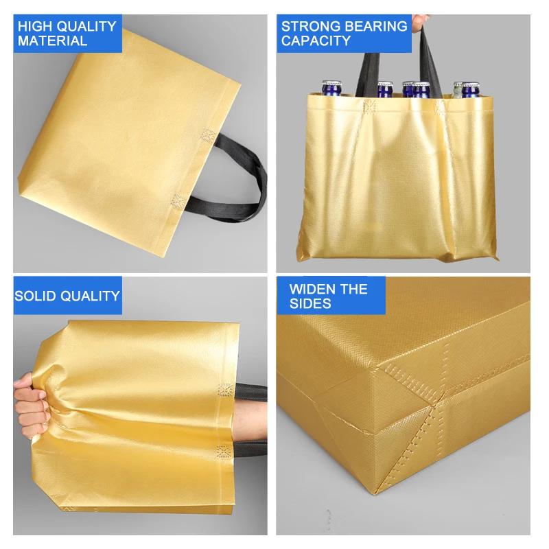 Wholesale gold silver non-woven portable shopping bag custom LOGO gift bag Reusable handbag Clothing packaging bags Eco-friendly