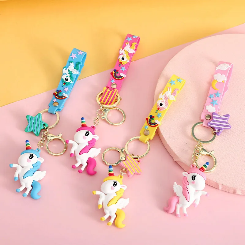 2023 Cheap Price Fashion Promotion 3D Cartoon Unicorn Key Chain Small Cute Key Ring 3D Pony Keychains For Gifts