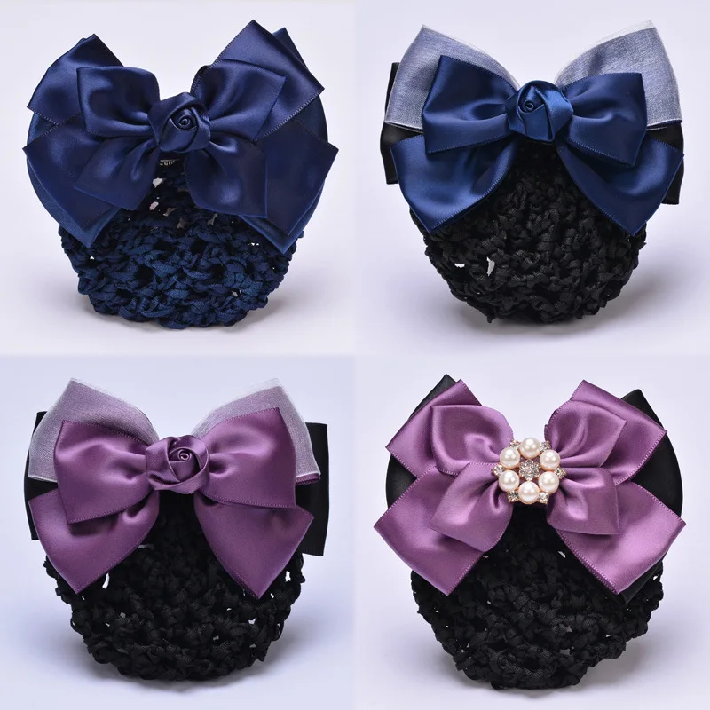 Wholesale Bank hotel hospital nurse job big butterfly head flower net pocket hair net professional job hair clip