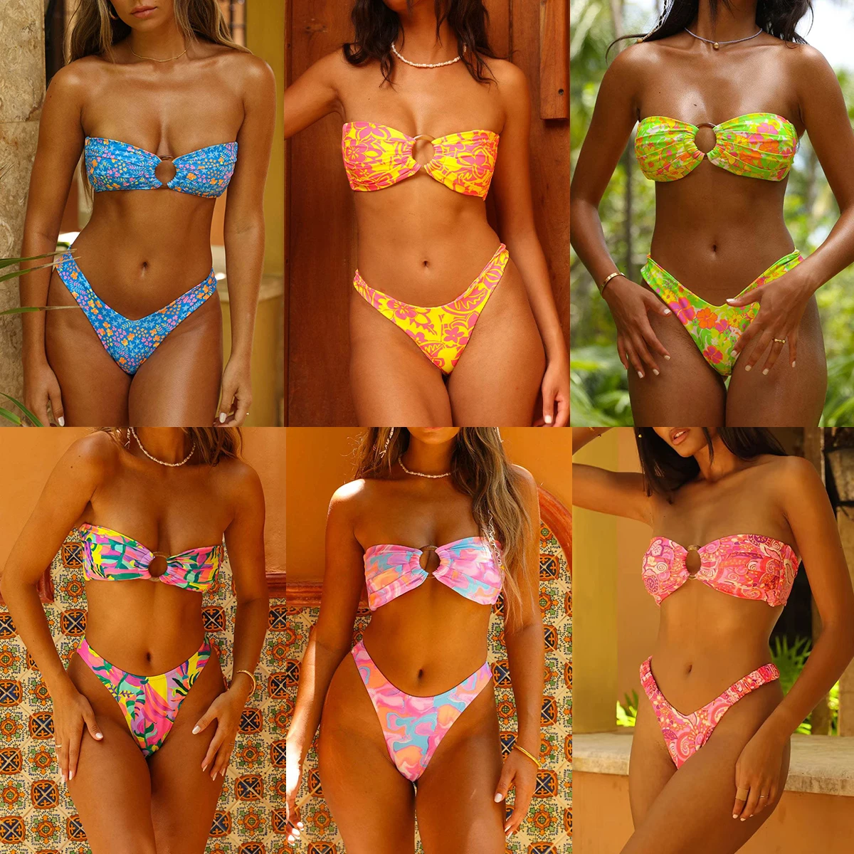 Wholesale Bikini Sarongs Beachwear Swimwear Set Pareo Floral Printed Women Sexy Bikini Swimwear