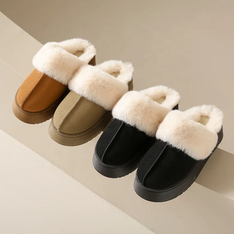 Wholesale Fashion Winter Platform Snow Boots Brands Design Genuine Leather Fur Women Waterproof Snow Boots