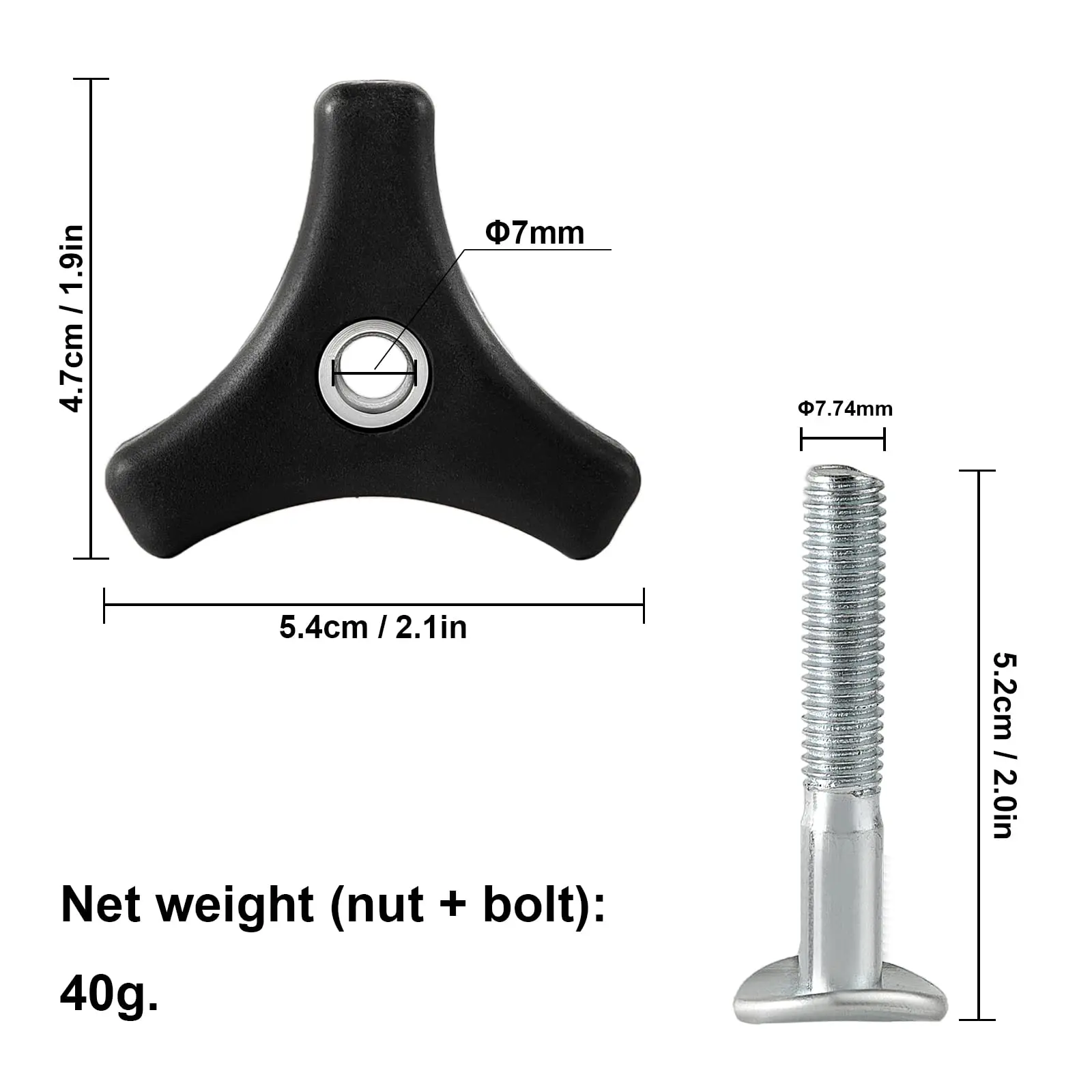 L&P Black Plastic Triangle Handle Knob Nut Screw Bolt For Lawn Mower Machine Tool