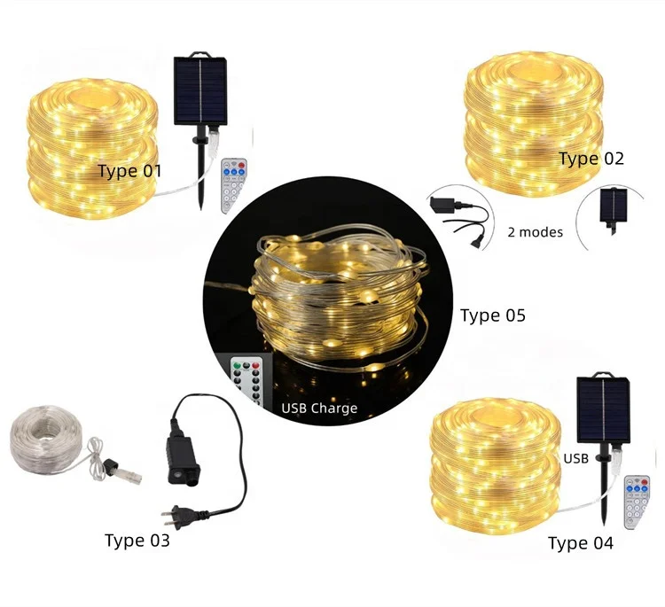 Holiday Decoration outdoor 200 LED Solar Fairy Light 8 Modes Copper Wire String Light