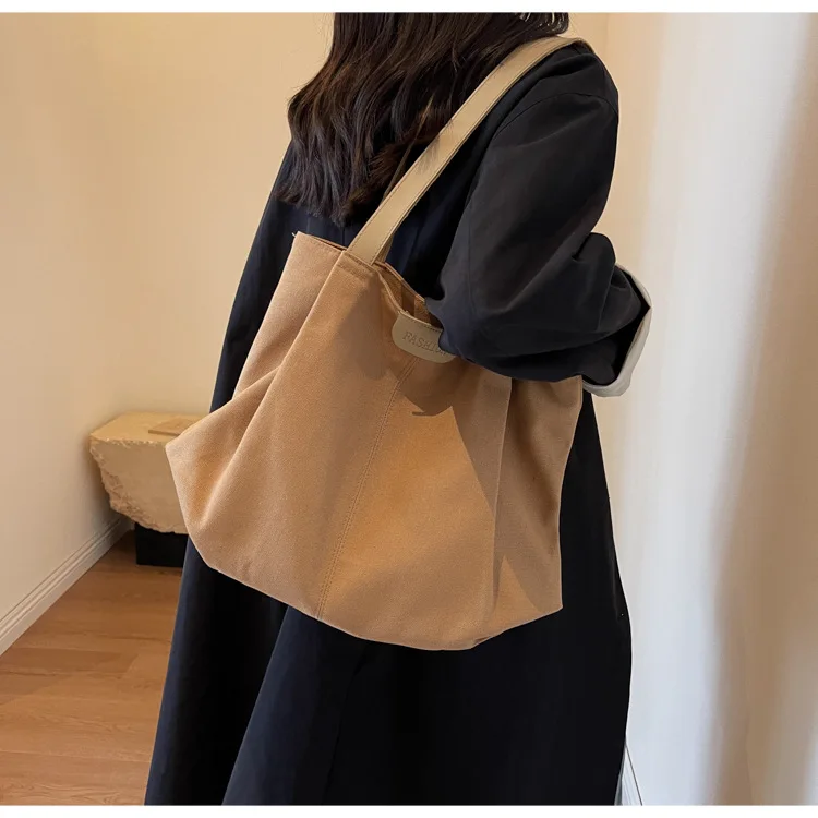 Large Capacity Canvas Tote Handbag Unisex Reusable Zipper Underarm Bags Canvas Shopping Tote Bags