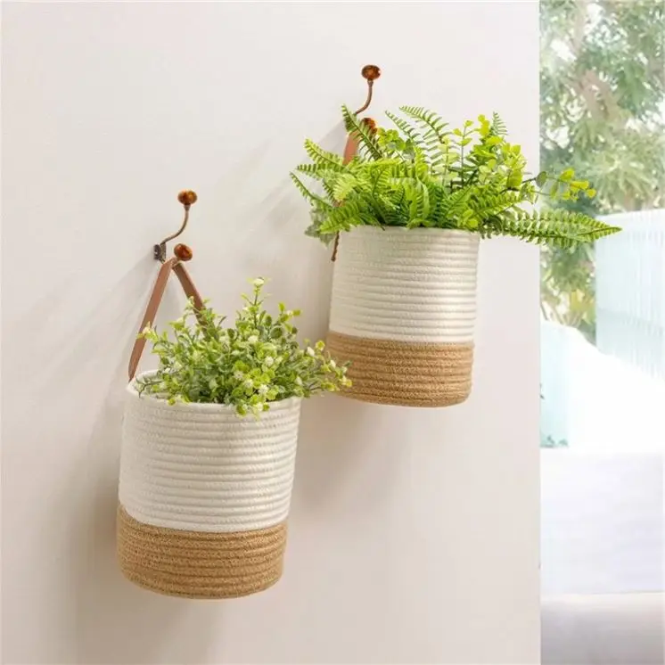 Wall Basket For Plants Cane Bamboo Decor Boho Flat Baskets Handwoven Fruit Colorful Woven Rattan Doll 2 Tiered Jute