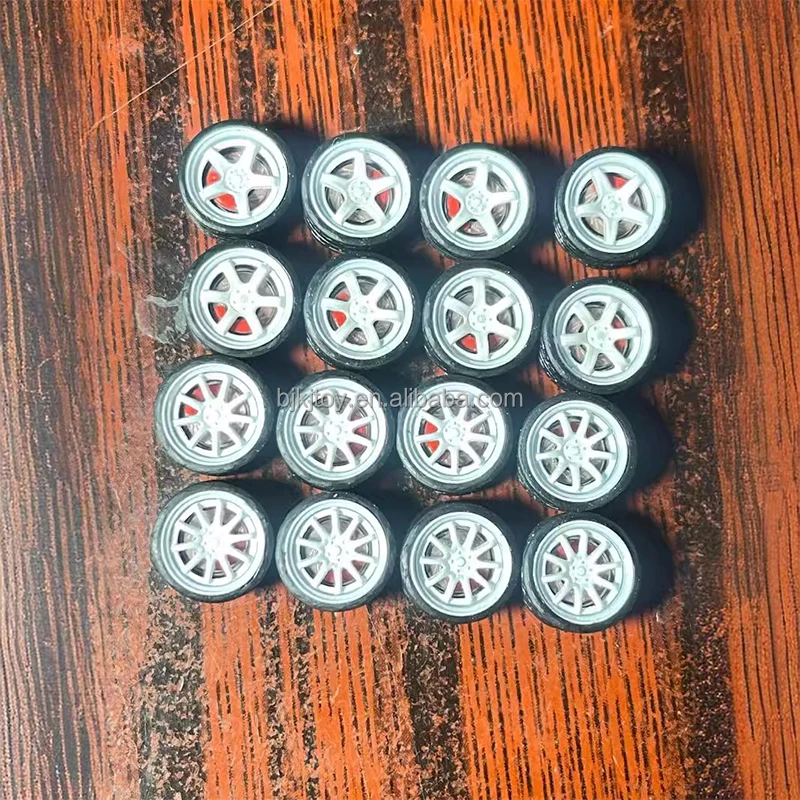 1/64 Bearing Version Alloy Wheels Tires Hobby Car Models With Rubber Tires Brake Disc Assembly Rims Modified Parts For Model Car