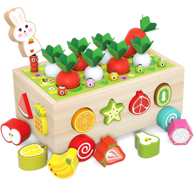 Best Selling Magnetic Fishing Wooden Radish Fruit Cart Toy Shape Matching Blocks Montessori Educational Toys For Children