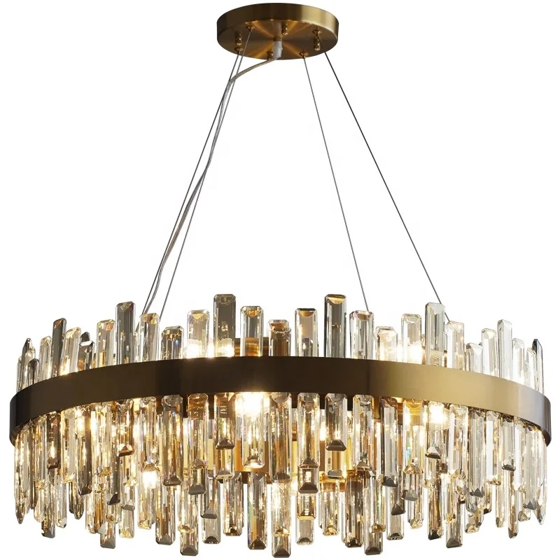 HITECDAD Modern LED Chandelier for living Room Luxury Crystal Chandeliers Lighting Gold/ Chrome Polished Steel Design Hang lamp