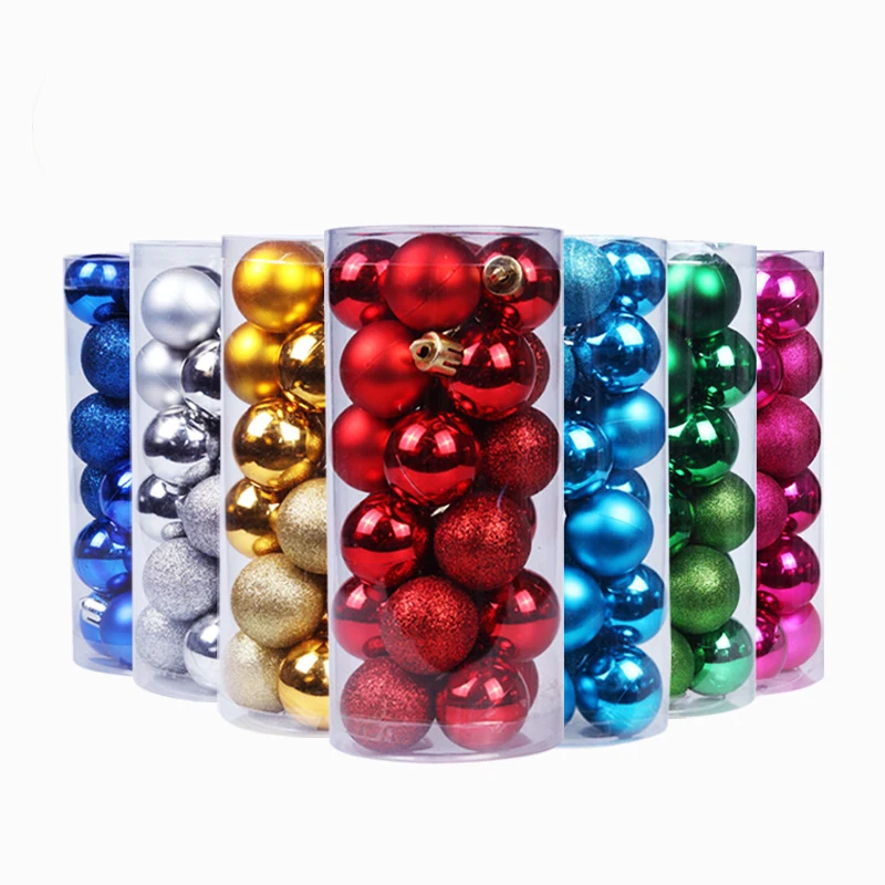 24pcs 2cm 3cm 4cm 6cm 8cm 10cm Christmas Tree Toppers Decor Hang Balls Decor Wholesale Plastic Ornaments Christmas Baubles Ball