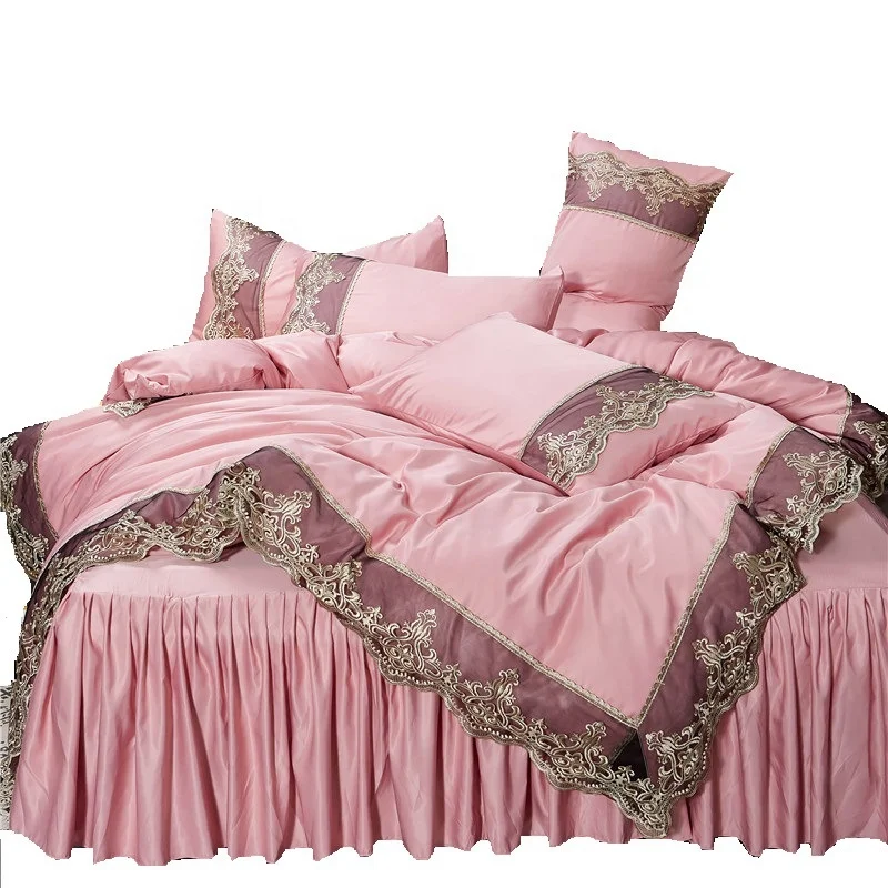 Washed silk four piece bed skirt Heavenly Moselle lace lace four piece bed sheet and duvet cover