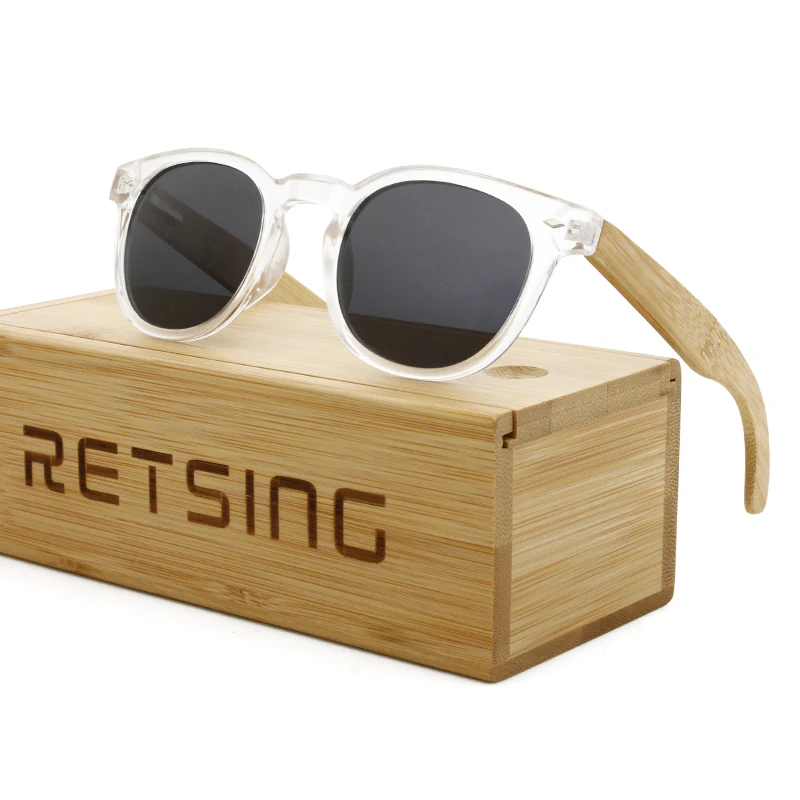 Hot Sale Man And Women Polarized Sunglasses Round Frame Retro Bamboo Wood Sun Glasses
