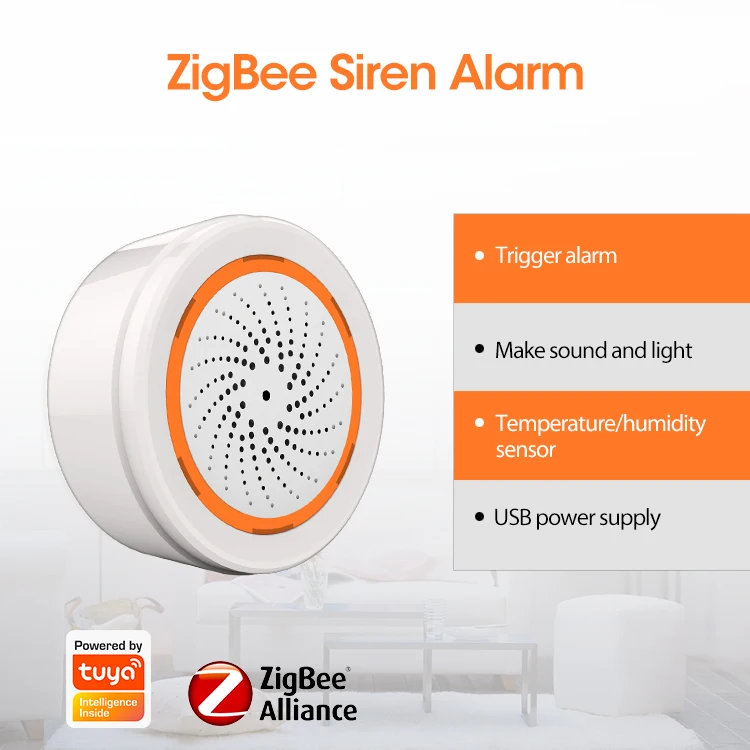 home alarm temperature and humidity sensor zigbee 3.0 smart indoor siren