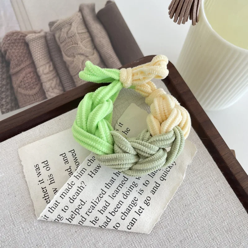 Color braided scrunchie Korean thick high elastic hair tie high ponytail all hand braided durable twist hair tie