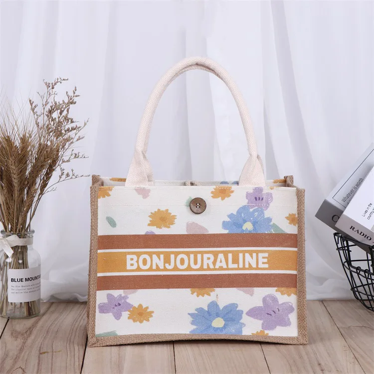 Custom Logo Eco-Friendly Reusable Burlap Grocery Bag Women Shopping Gifts Tote Bag Jute