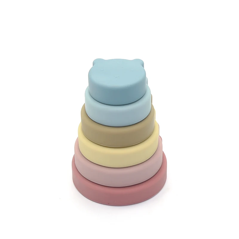 Baby Silicone Bear Shaped Soft Building Blocks Tower Montessori Silicone Stacking Toys Education Game BPA Free Balance Creative