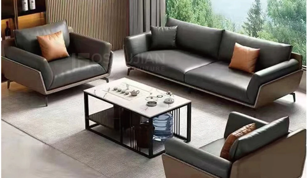 Modern Design Sofa Metal Frame Home Office Living Room Visitor Reception Leather Sofa Set