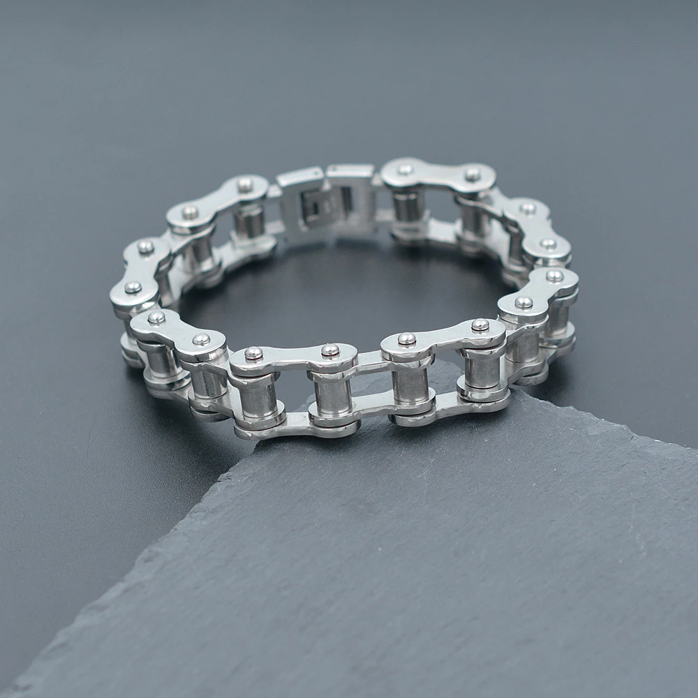 Hip Hop Style Vintage Stainless Steel Cuban Bike Chain Bracelet 14k Gold 925 Bracelet Sterling Silver