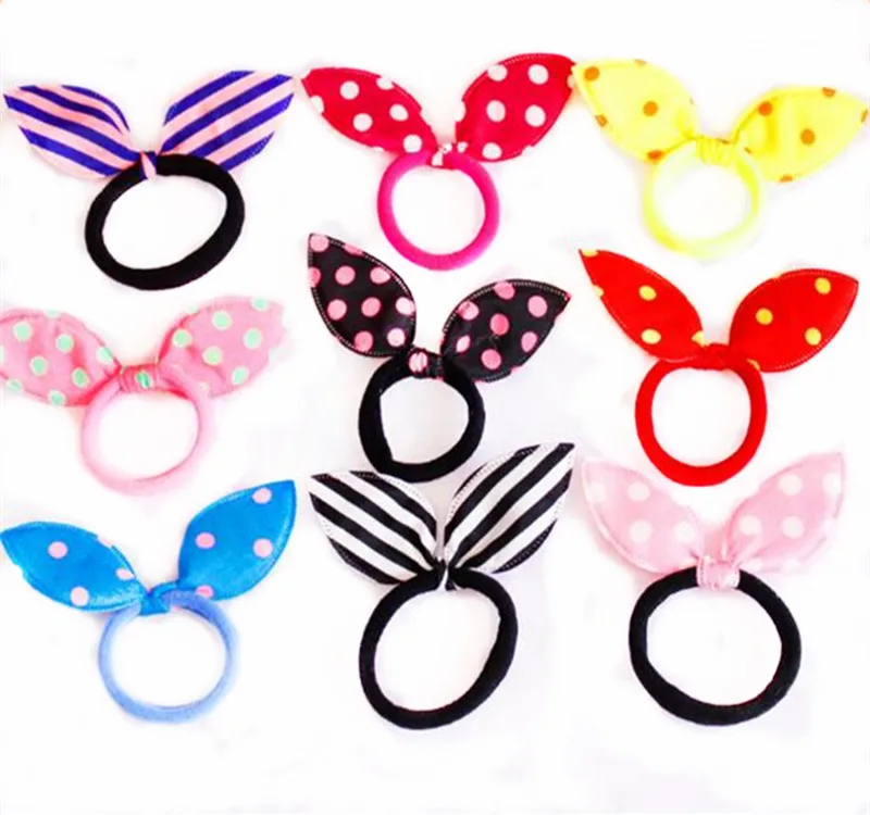 Various styles bulk cute  elastic hair tie for women Polka Dot Bow baby kids elastic hair bands