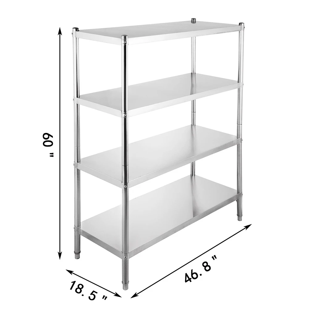 4-Tier Shelf Stainless Steel Shelving Commercial Standing Shelf Unit Display Rack for Kitchen, Office, Garage Storage