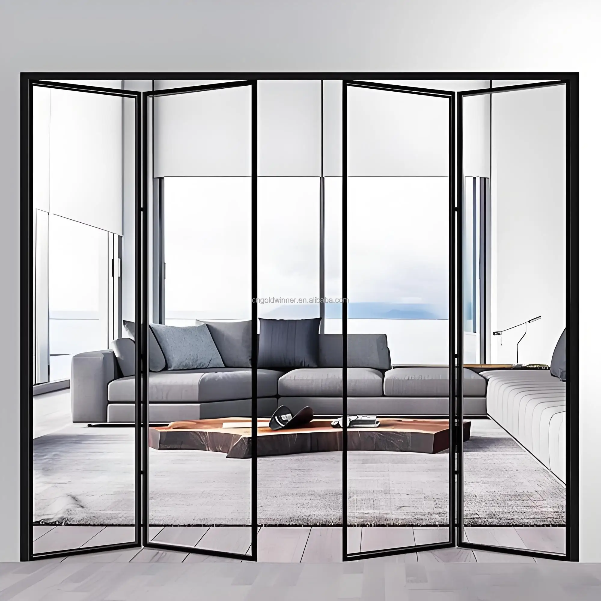 Stainless Steel Thermal Break Aluminum Bifold Folding Door for Villa & Entry Energy-Saving Safety Glass for Home Offices Use