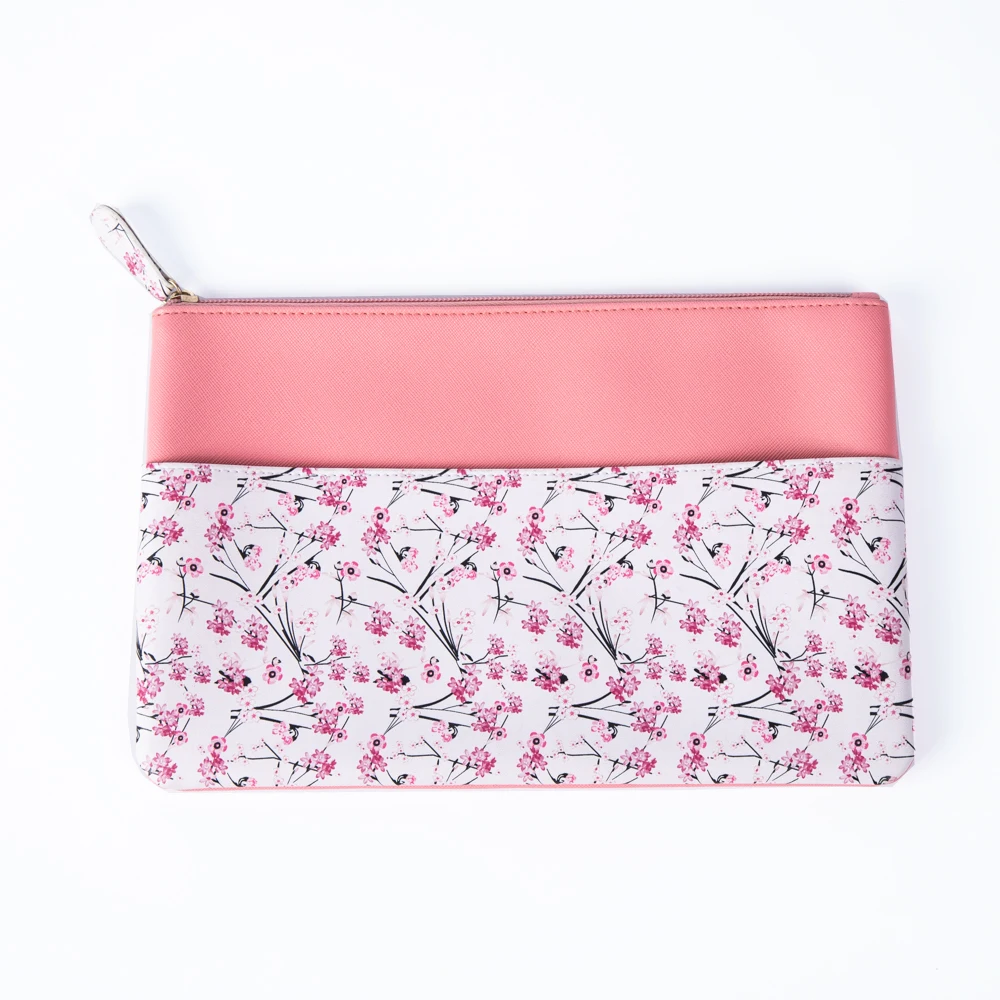 Wholesale Pink PU Leather Waterproof Custom Travel Digital Printing Makeup Bag Cosmetic