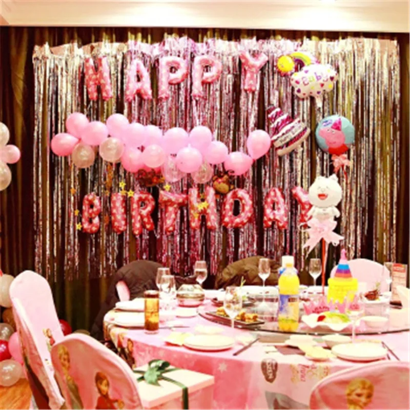 
1*2m rain silk curtain birthday party decoration wedding room layout gold and silver color background wall tassel rain silk curt 