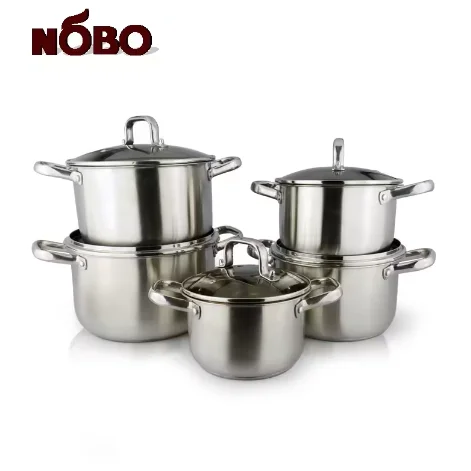 10-Piece Italian Dessini Kitchenware Set Double Bottom Stainless Steel Cookware Glass Lids Classic Design Sustainable Features