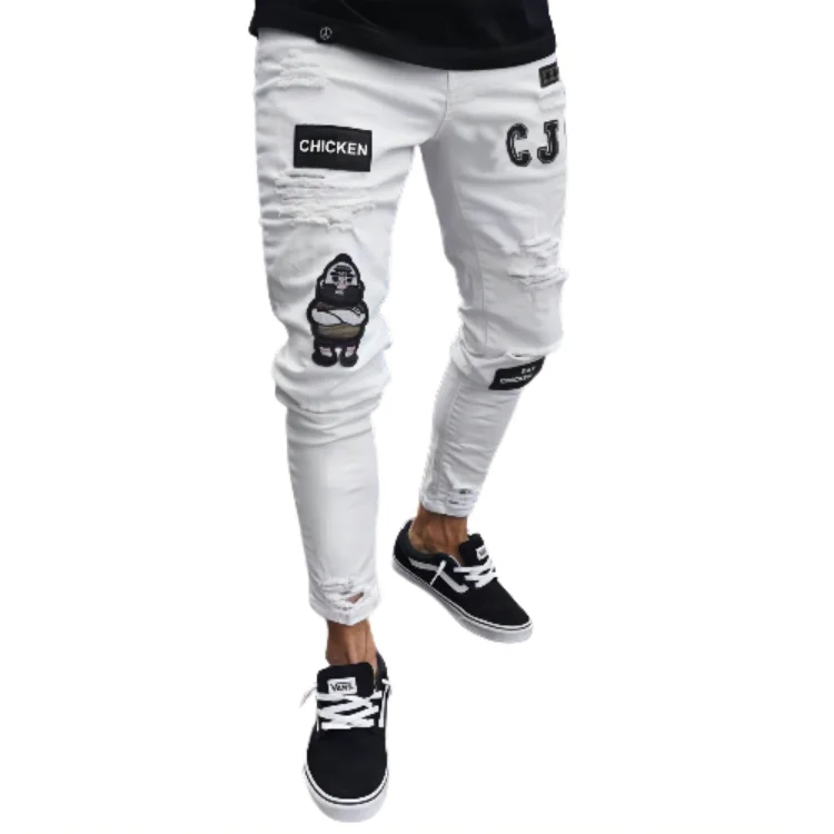 Custom Men Pants Denim Pants Wholesale Breathable Skinny Fitting Streetwear Clothing Patch Denim Low Rise Skinny Jeans