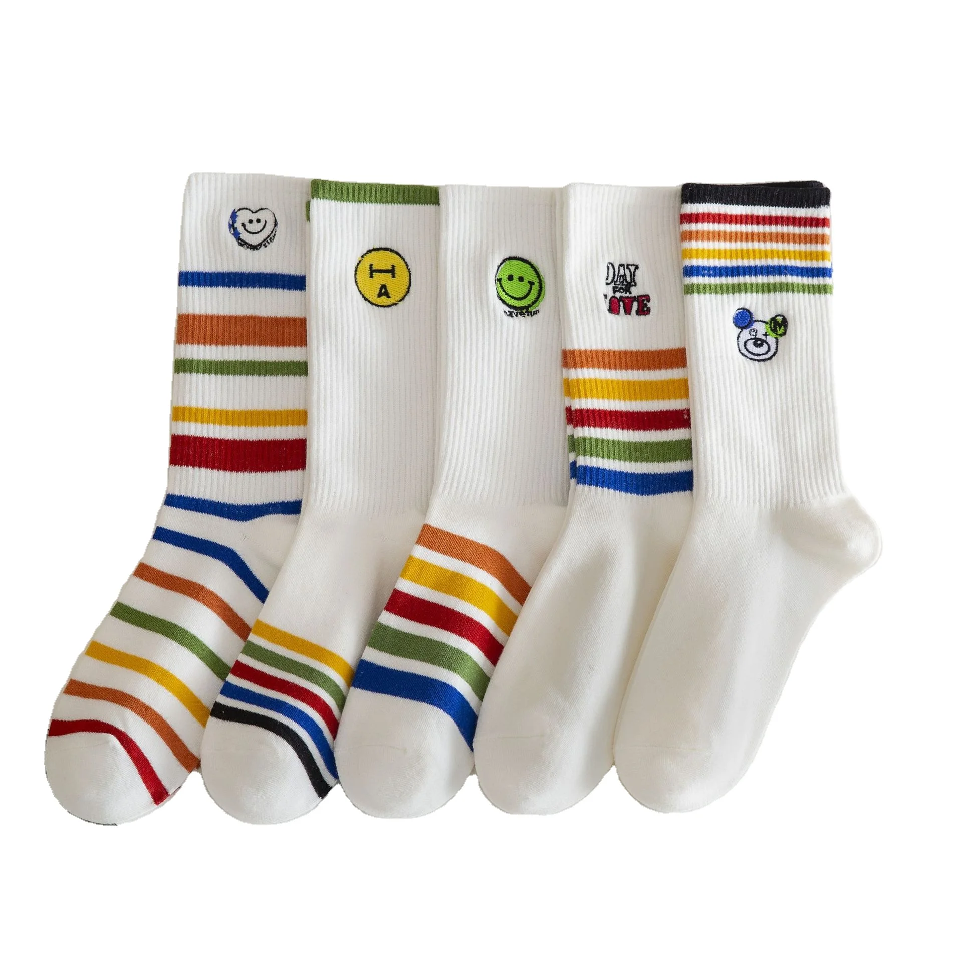 Wholesale Unisex Striped Mid women Socks Colorful Funny Socks Men Rainbow cotton socks