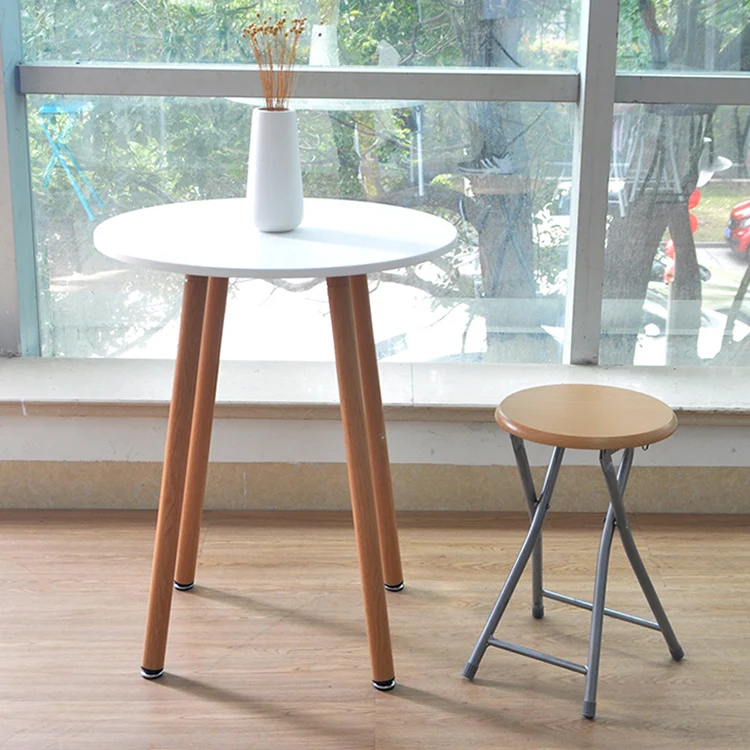 
Wholesale Modern Design Round Wood Metal Folding Stool 