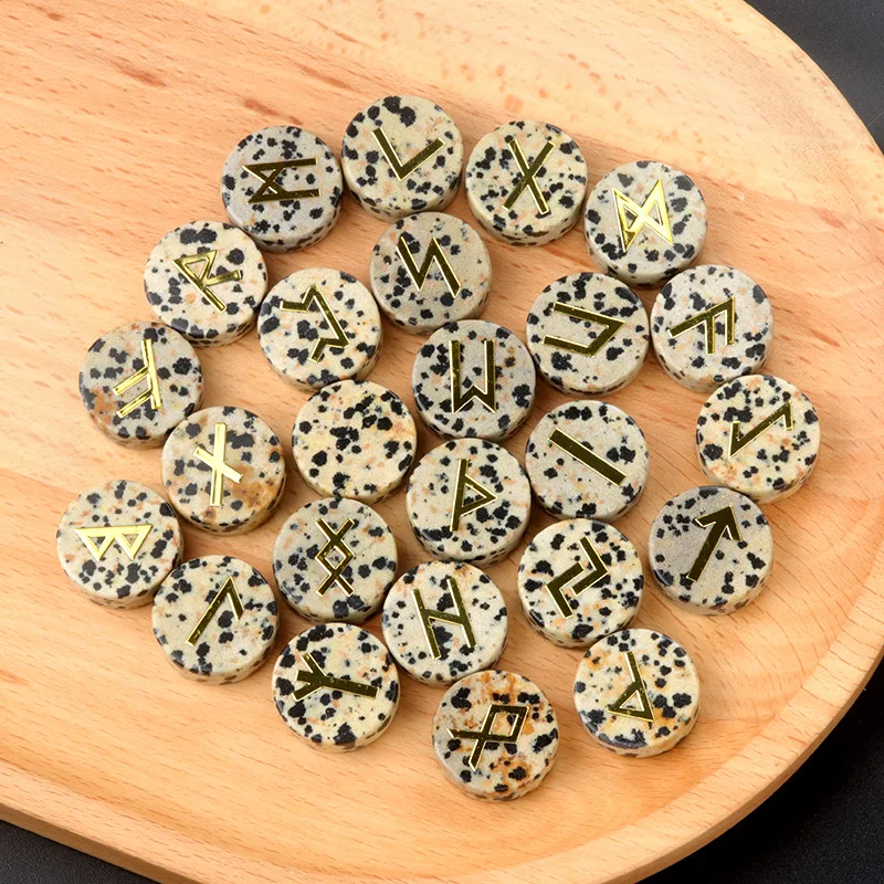 25 шт. натуральный маленький круглый плоский драгоценный камень зеленый авантюрин Золотой символ руны