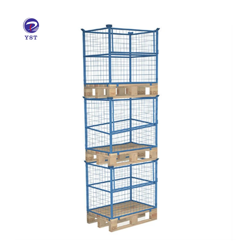 Customized industrial warehouse collapsible frame retention wire metal units storage cage