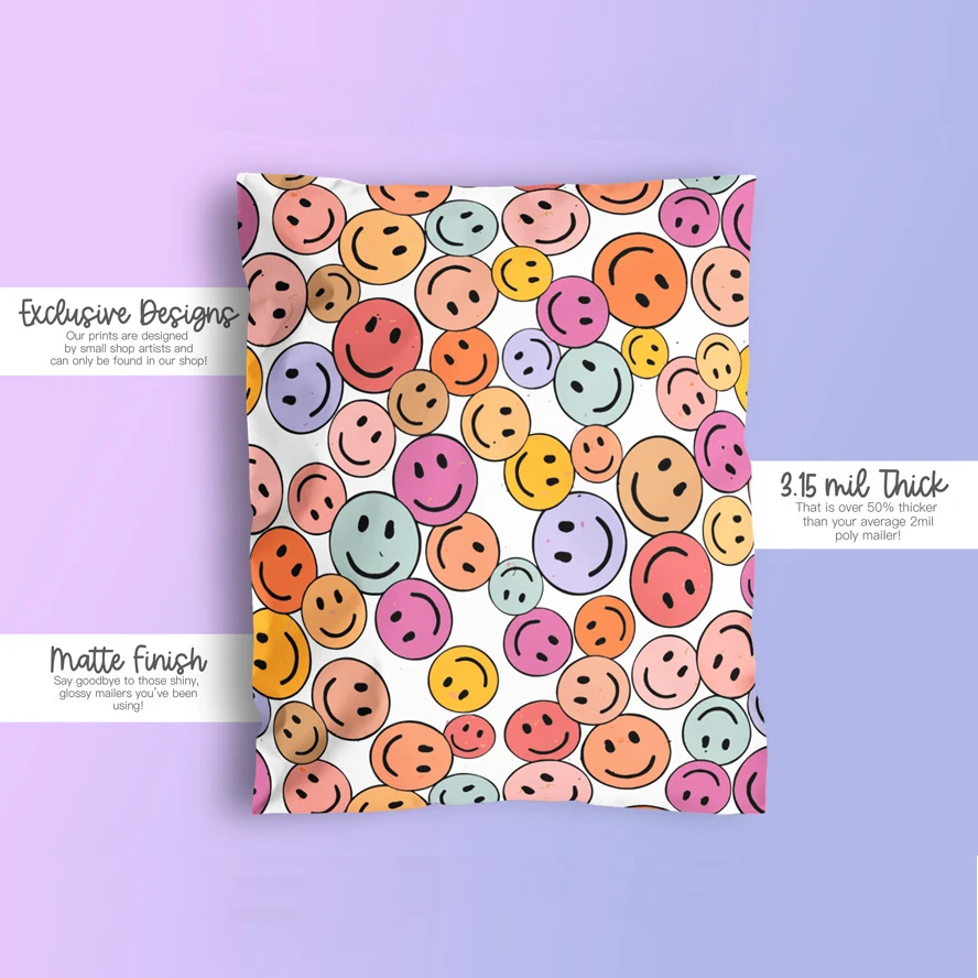 10x13inch Happy Smiling Face Pattern Mailing Envelopes 3.15mil Strong Bearing Shipping Bags Self Sealing Plastic Poly Mailer