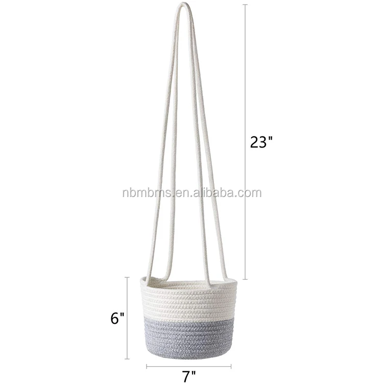 QJMAX  Cotton Rope Hanging Planter Woven Plant Basket Indoor Storage Organizer Home Decor