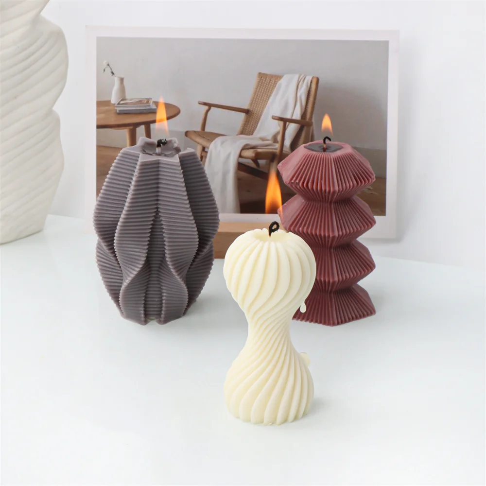 Ribbed Swirl Silicone Candle Mold Geometric Wave Twirl Silicone Mould Taper Abstract Art Decorative Wavy Stripe Soy Wax Molds