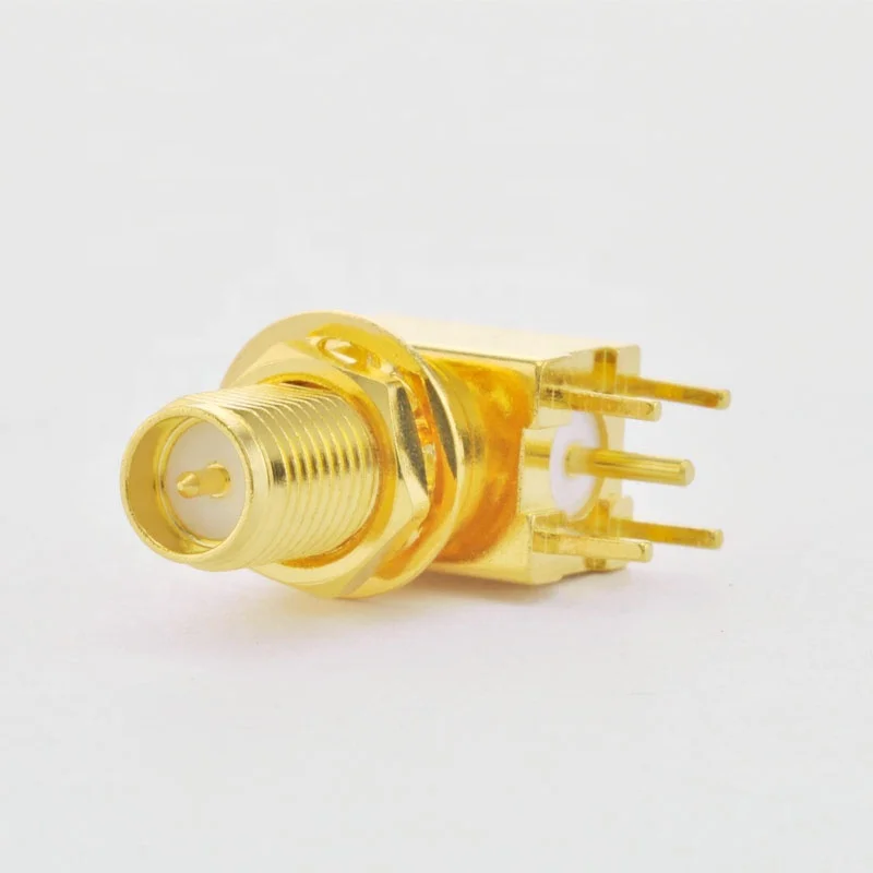 High performance full brass RF Coaxial RP SMA Bulkhead female connector right angle 90 degre for PCB mount