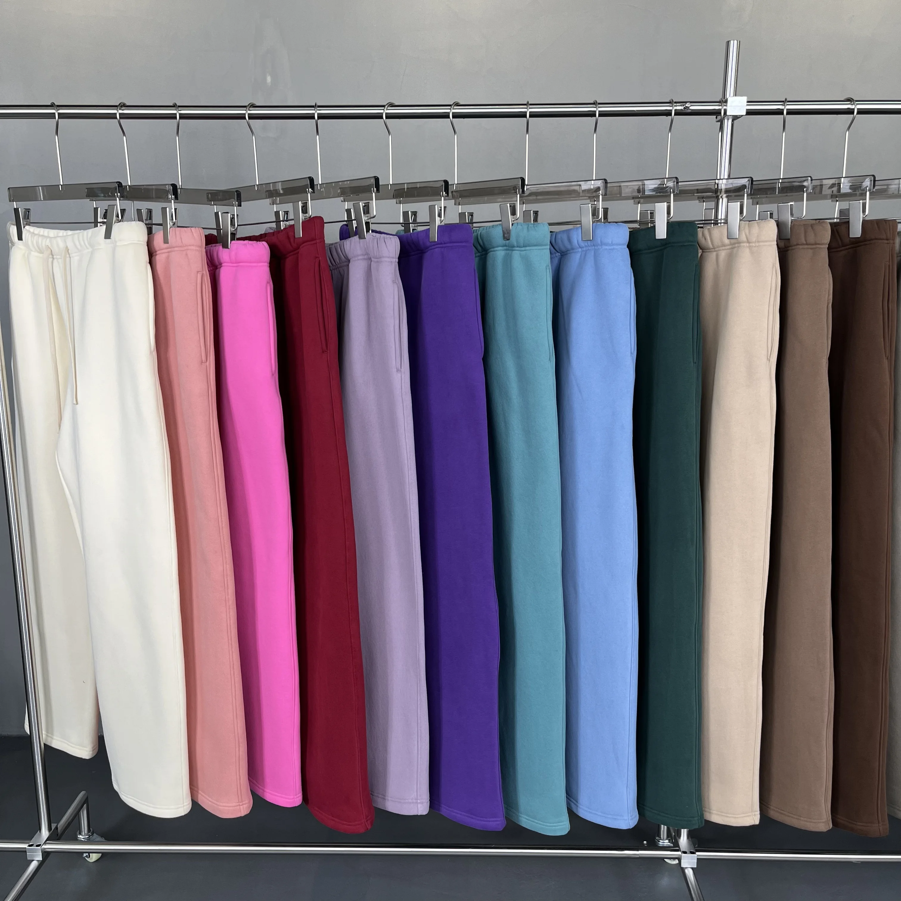 Hot Selling Men Soild Color Acid Wash Heavyweight 350GSM Thick Cotton Custom Baggy Straight Leg Drawstring Sweatpants