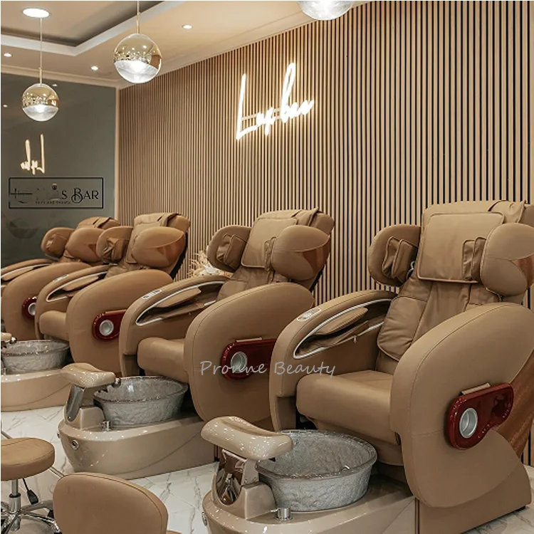 2024 nail equipments brown remote control full body massage airbags pedicure spa chairs with slide armrest