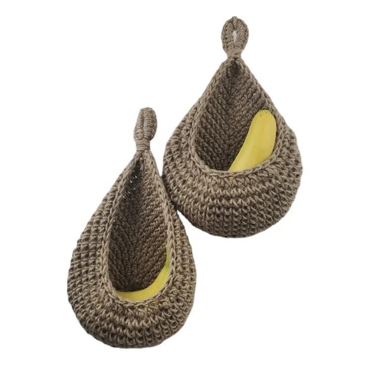 Set of 2 Crochet Hanging Basket for Wall Decor, Planters, Decorative Display