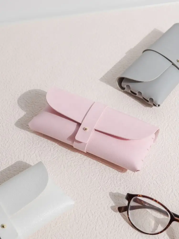 Retro Literary Simple Glasses Bag Soft Leather Glasses Case Ins Girl Portable Sun Sunglasses Bag Storage Bag Anti-pressure
